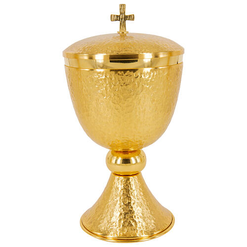 Chalice ciborium and paten 24-karat gold plated hammered brass 3