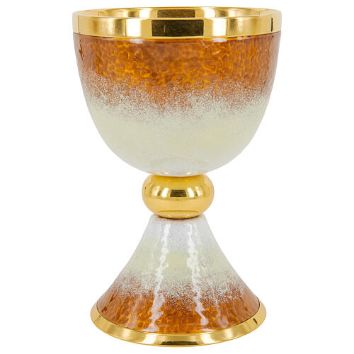 White and orange enamelled chalice ciborium and patens gold plated brass 2