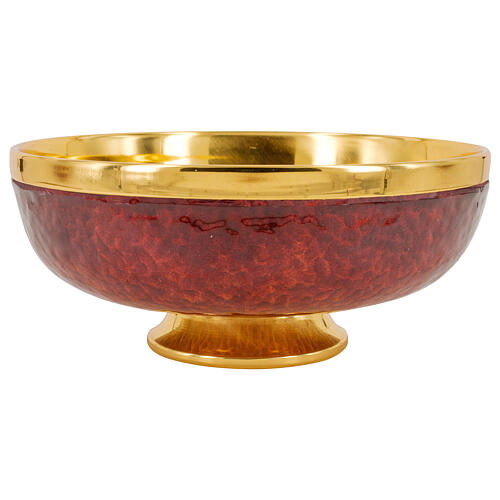 Red and orange enamelled chalice ciborium and paten gold plated brass 4