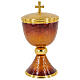 Red and orange enamelled chalice ciborium and paten gold plated brass s1