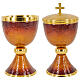 Red and orange enamelled chalice ciborium and paten gold plated brass s3