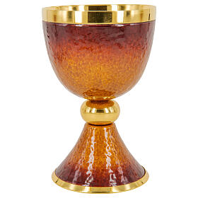 Chalice ciborium paten orange and red enamel and gold plated brass