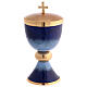 Blue and light blue enamelled chalice ciborium and paten gold plated brass s4