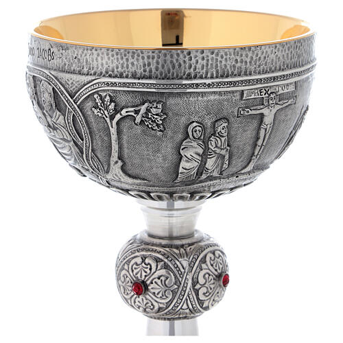 Brass chalice ciborium and paten Crucifixion Last Supper Evangelists with silver cup 9