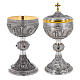 Brass chalice ciborium and paten Crucifixion Last Supper Evangelists with silver cup s1