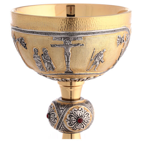 Bicoloured brass chalice and ciborium Crucifixion Last Supper Evangelists 3