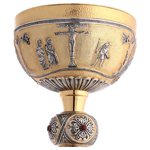 Bicoloured brass chalice and ciborium Crucifixion Last Supper Evangelists 6