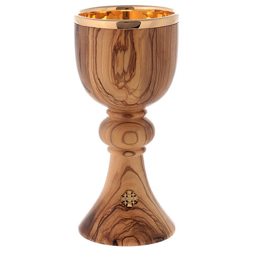 Chalice of olive wood and gold plated brass Bethlehem monks 1