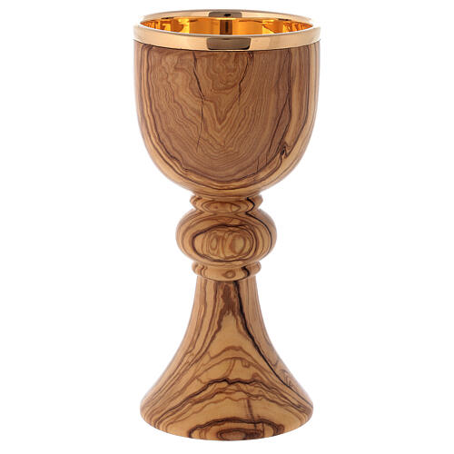 Chalice of olive wood and gold plated brass Bethlehem monks 4
