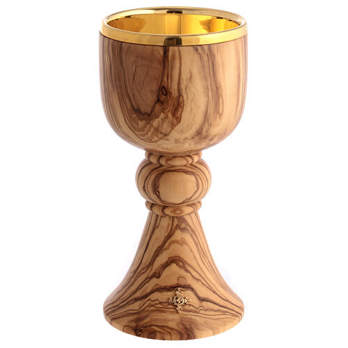 Chalice of olive wood and gold plated brass Bethlehem monks 1