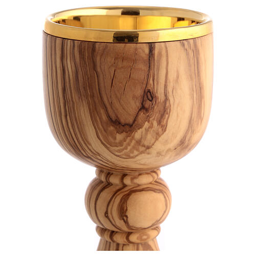 Chalice of olive wood and gold plated brass Bethlehem monks 2