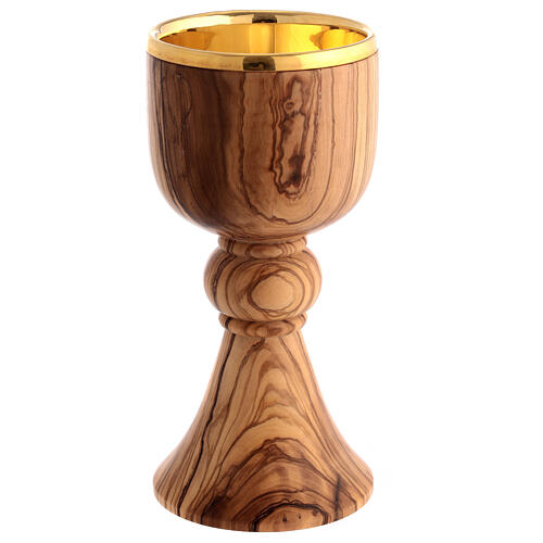 Chalice of olive wood and gold plated brass Bethlehem monks 4