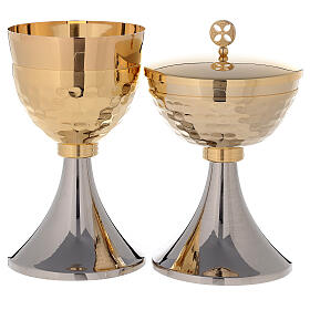 Bicoloured chalice and ciborium with 24K gold plated brass