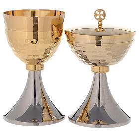 Coppia calice e pisside bicolore in ottone dorato 24K