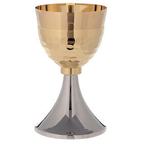 Coppia calice e pisside bicolore in ottone dorato 24K