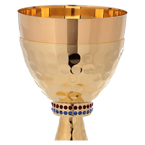 Chalice and ciborium of 24k gold plated brass with hammered base and sub-cup 3