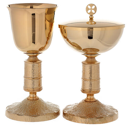 Chalice and ciborium of 24k gold plated brass with Medievalis style node 1