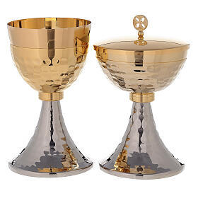 Chalice and ciborium of 24K gold plated brass hammered sub-cup and simple node