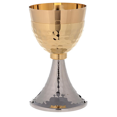 Chalice and ciborium of 24K gold plated brass hammered sub-cup and simple node 2