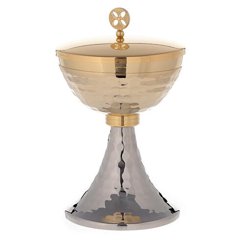 Chalice and ciborium of 24K gold plated brass hammered sub-cup and simple node 4
