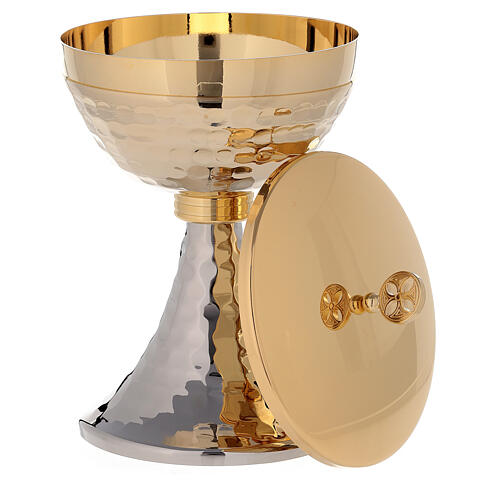 Chalice and ciborium of 24K gold plated brass hammered sub-cup and simple node 5