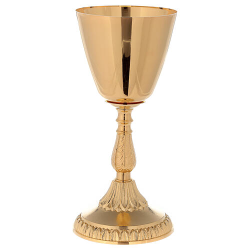 Chalice and ciborium of 24k gold plated bras with casted node and base 2