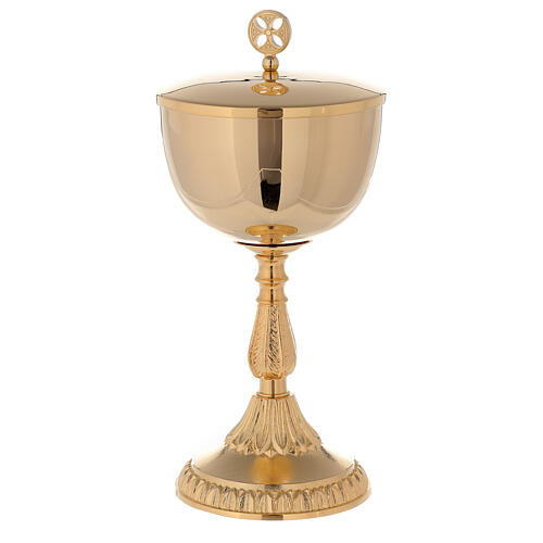 Chalice and ciborium of 24k gold plated bras with casted node and base 4