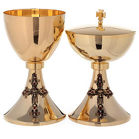Jesus chalice and ciborium of 24k gold plated brass