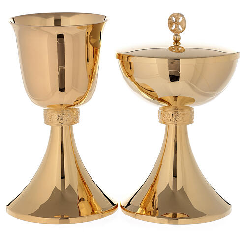 Chalice and ciborium of 24K gold plated brass grapes and leaves 1