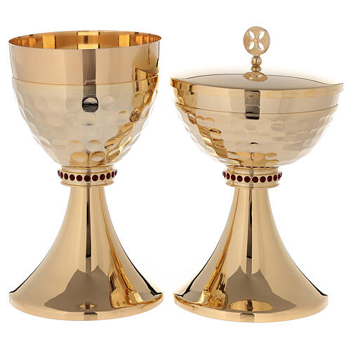 Chalice and ciborium of 24k gold plated brass with hammered sub-cup 1