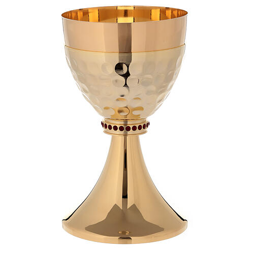 Chalice and ciborium of 24k gold plated brass with hammered sub-cup 2