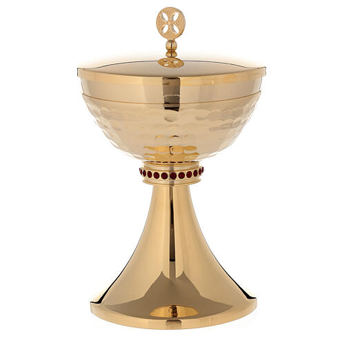 Chalice and ciborium of 24k gold plated brass with hammered sub-cup 4