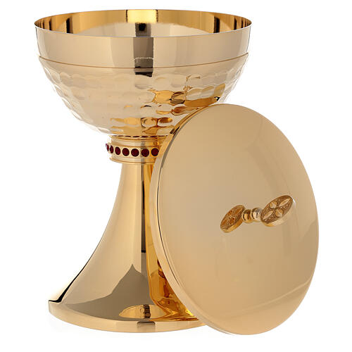 Chalice and ciborium of 24k gold plated brass with hammered sub-cup 5