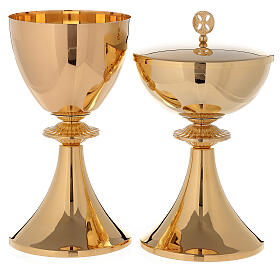 Calice e Pisside in ottone dorato lucido 24K con nodo in fusione