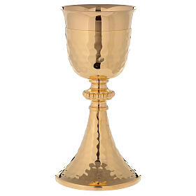 Chalice and ciborium in 24-karat gold plated brass with hammered base and cup