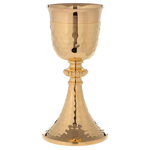 Chalice and ciborium in 24-karat gold plated brass with hammered base and cup 2