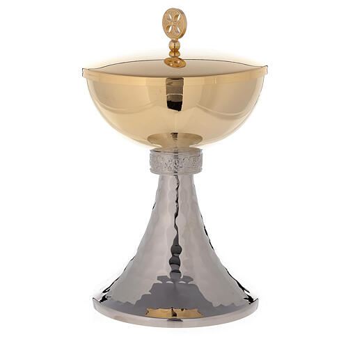 Chalice and ciborium gold plated brass bowl with hammered base 4