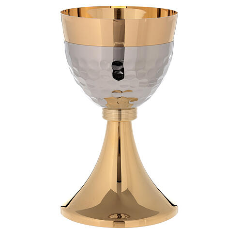Chalice and ciborium hammered sub-cup simple node 24k gold plated brass 3