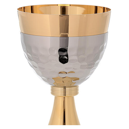 Cálice e Píxide litúrgicos latão dourado 24 K copa martelada e nó simples 4