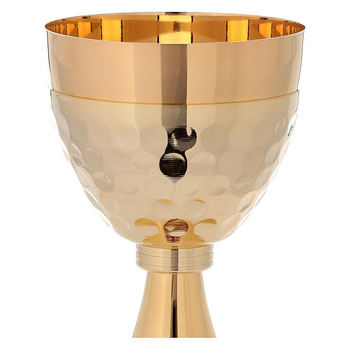 Chalice and ciborium with hammered cup and enamelled cross 24k gold plated brass 4