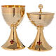 Cálice e Píxide litúrgicos latão dourado 24 K cruz esmaltada vermelha e copa martelada s1