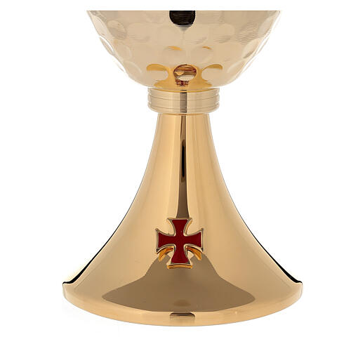 Chalice ciborium 24-karat gold plated brass enamelled cross and hammered cup 3