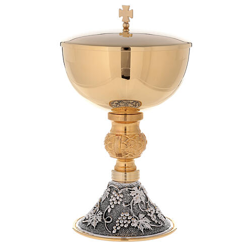 Chalice and ciborium 24-karat gold plated brass on grapes and leaves base 5