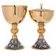 Chalice and ciborium 24-karat gold plated brass on grapes and leaves base s1