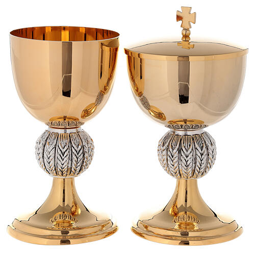 Chalice and ciborium with spikes on the node 24K gold plated brass 1