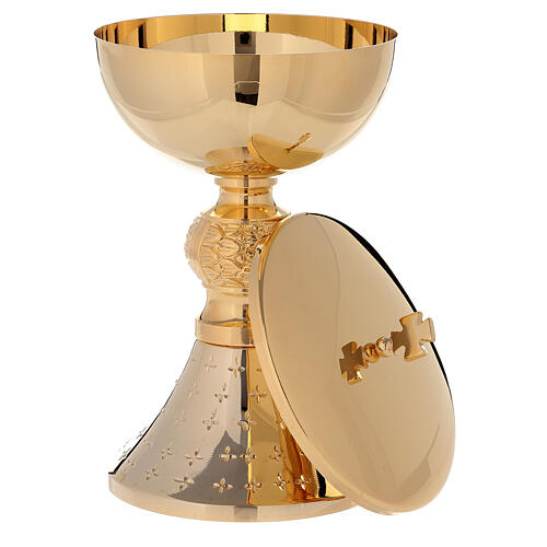 Chalice and ciborium of 24K gold plated brass with diamond finish base 5