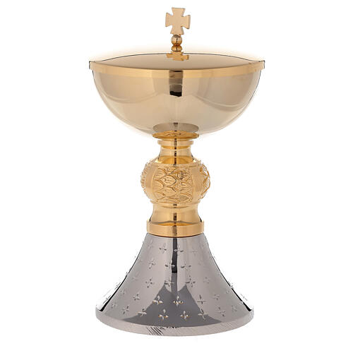 Chalice and ciborium of bicoloured brass with diamond finish base 4
