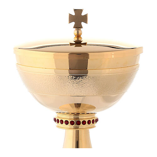 Chalice and ciborium polished 24k gold plated brass with rough strip 5