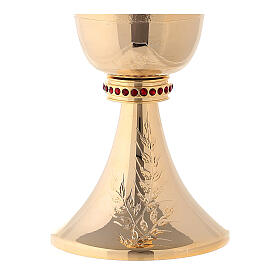 Chalice and ciborium 24-karat gold plated brass red stones and rough finish