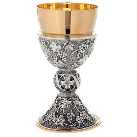 Goblet in 24k golden brass with base and undercup grapes and leaves